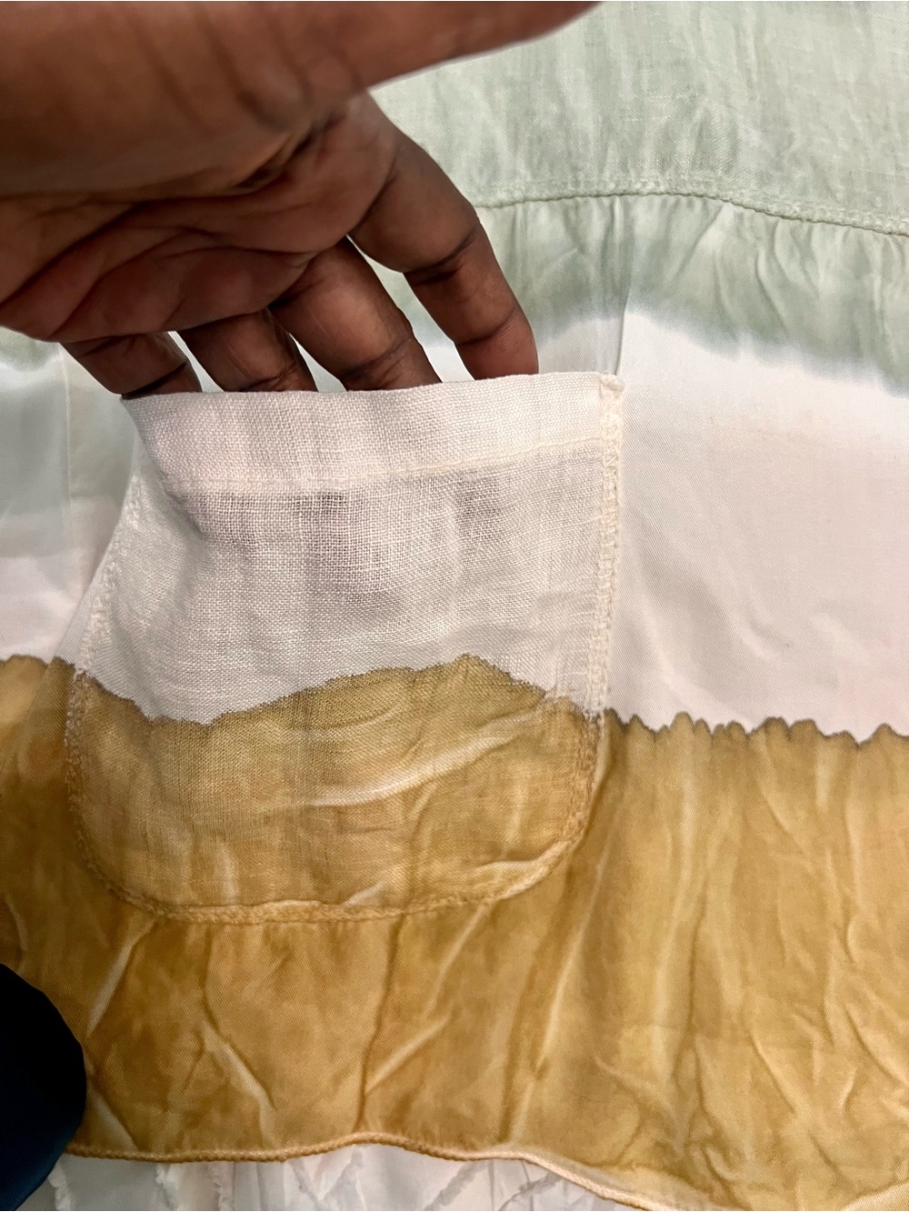 Relaxed Colorblock Linen Blend Top in Tan White Sage Euro Lagenlook made in 🇮🇹 M - Picture 4 of 11